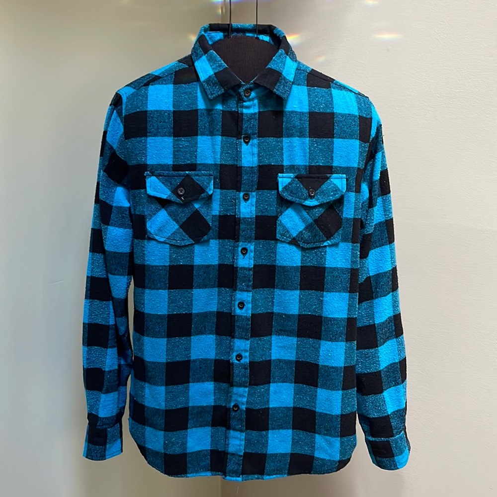 EUC Mens Blue Buffalo Check Flannel Button Down Shirt
